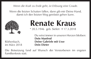 Traueranzeige von Renate Kraus von Pegnitz-Zeitung