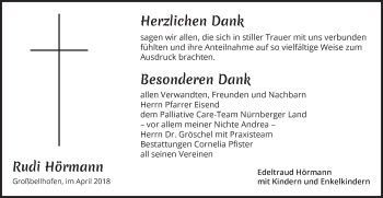 Traueranzeige von Rudi Hörmann von Pegnitz-Zeitung