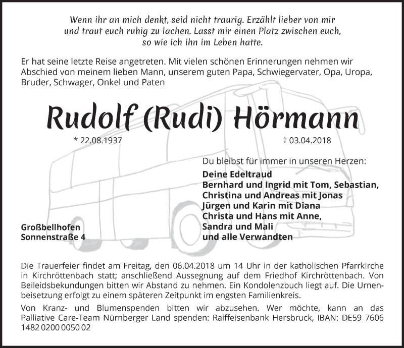  Traueranzeige für Rudolf Hörmann vom 05.04.2018 aus Pegnitz-Zeitung