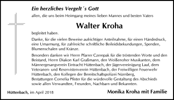Traueranzeige von Walter Kroha von Pegnitz-Zeitung