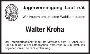 Traueranzeige von Walter Kroha von Pegnitz-Zeitung