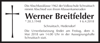 Traueranzeige von Werner Breitfelder von Pegnitz-Zeitung
