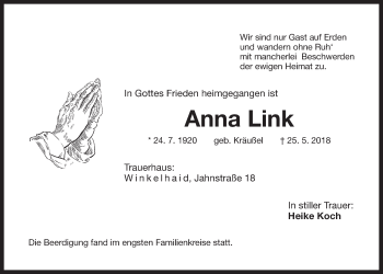 Traueranzeige von Anna Link von Der Bote