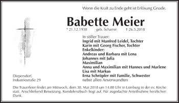Traueranzeige von Babette Meier von Pegnitz-Zeitung