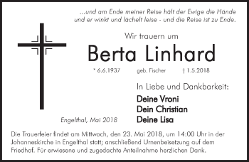 Traueranzeige von Berta Linhard von Hersbrucker Zeitung