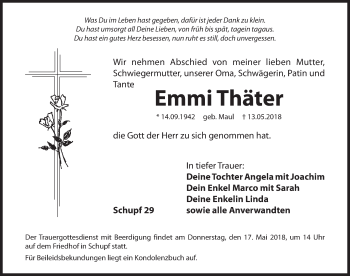 Traueranzeige von Emmi Thäter von Hersbrucker Zeitung