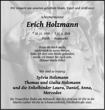 Traueranzeige von Erich Holzmann von Der Bote