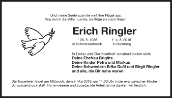 Traueranzeige von Erich Ringler von Der Bote