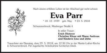 Traueranzeige von Eva Parr von Der Bote