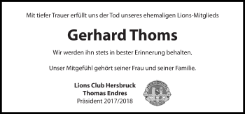 Traueranzeige von Gerhard Thoms von Hersbrucker Zeitung