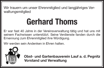 Traueranzeige von Gerhard Thoms von Pegnitz-Zeitung