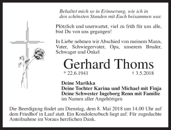 Traueranzeige von Gerhard Thoms von Pegnitz-Zeitung