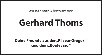 Traueranzeige von Gerhard Thoms von Hersbrucker Zeitung