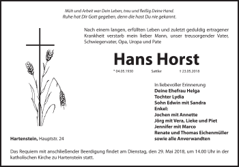 Traueranzeige von Hans Horst von Hersbrucker Zeitung