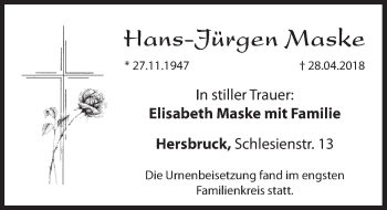 Traueranzeige von Hans-Jürgen Maske von Hersbrucker Zeitung