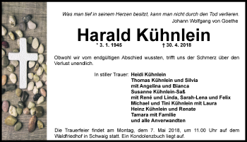 Traueranzeige von Harald Kühnlein von Pegnitz-Zeitung