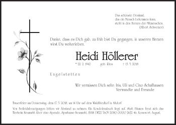 Traueranzeige von Heidi Höllerer von Der Bote