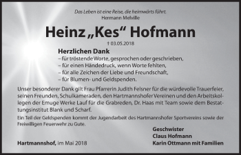 Traueranzeige von Heinz Hofmann von Hersbrucker Zeitung