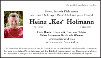 Traueranzeige von Heinz Hofmann von Hersbrucker Zeitung