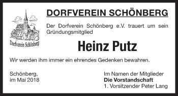 Traueranzeige von Heinz Putz von Pegnitz-Zeitung