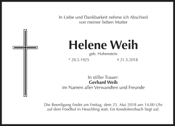 Traueranzeige von Helene Weih von Pegnitz-Zeitung