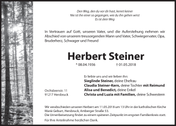 Traueranzeige von Herbert Steiner von Hersbrucker Zeitung