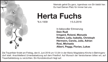 Traueranzeige von Herta Fuchs von Pegnitz-Zeitung