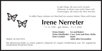 Traueranzeige von Irene Nerreter von Der Bote