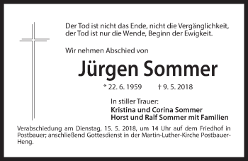 Traueranzeige von Jürgen Sommer von Der Bote