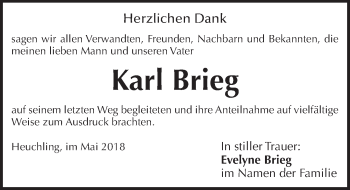 Traueranzeige von Karl Brieg von Pegnitz-Zeitung