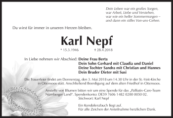 Traueranzeige von Karl Nepf von Pegnitz-Zeitung