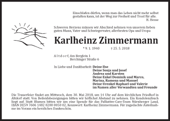 Traueranzeige von Karlheinz Zimmermann von Der Bote