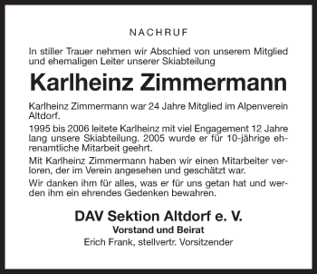 Traueranzeige von Karlheinz Zimmermann von Der Bote