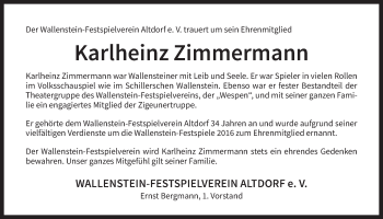 Traueranzeige von Karlheinz Zimmermann von Der Bote