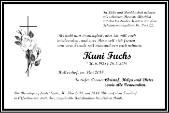 Traueranzeige von Kuni Fuchs von Hersbrucker Zeitung