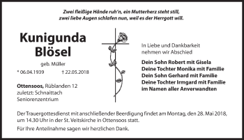 Traueranzeige von Kunigunda Blösel von Hersbrucker Zeitung