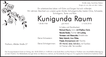 Traueranzeige von Kunigunda Raum von Hersbrucker Zeitung