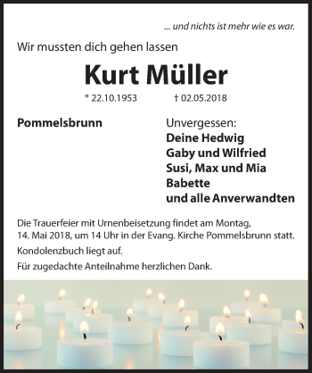 Traueranzeige von Kurt Müller von Hersbrucker Zeitung