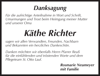 Traueranzeige von Käthe Richter von Pegnitz-Zeitung