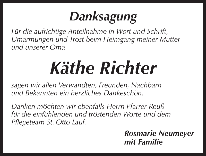  Traueranzeige für Käthe Richter vom 18.05.2018 aus Pegnitz-Zeitung