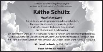 Traueranzeige von Käthe Schütz von Hersbrucker Zeitung