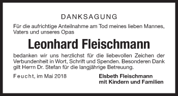 Traueranzeige von Leonhard Fleischmann von Der Bote
