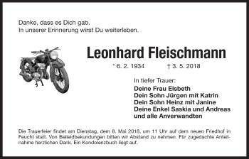 Traueranzeige von Leonhard Fleischmann von Der Bote