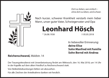 Traueranzeige von Leonhard Hösch von Hersbrucker Zeitung
