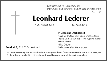 Traueranzeige von Leonhard Lederer von Pegnitz-Zeitung