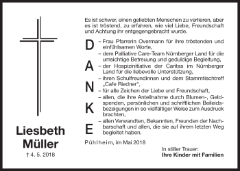 Traueranzeige von Liesbeth Müller von Der Bote