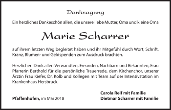 Traueranzeige von Marie Scharrer von Hersbrucker Zeitung