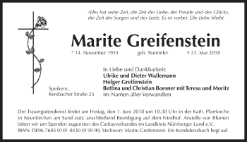 Traueranzeige von Marite Greifenstein von Pegnitz-Zeitung