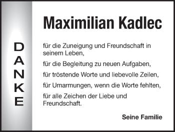 Traueranzeige von Maximilian Kadlec von Der Bote