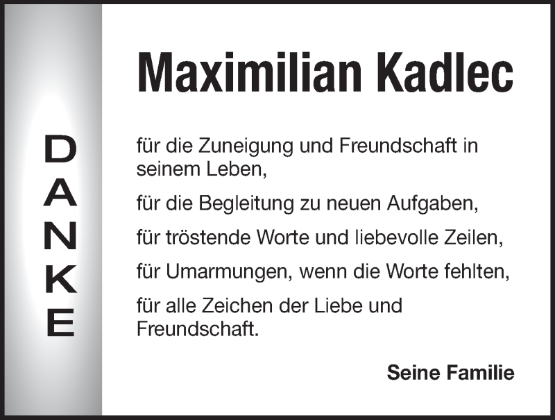 Traueranzeige für Maximilian Kadlec vom 26.05.2018 aus Der Bote